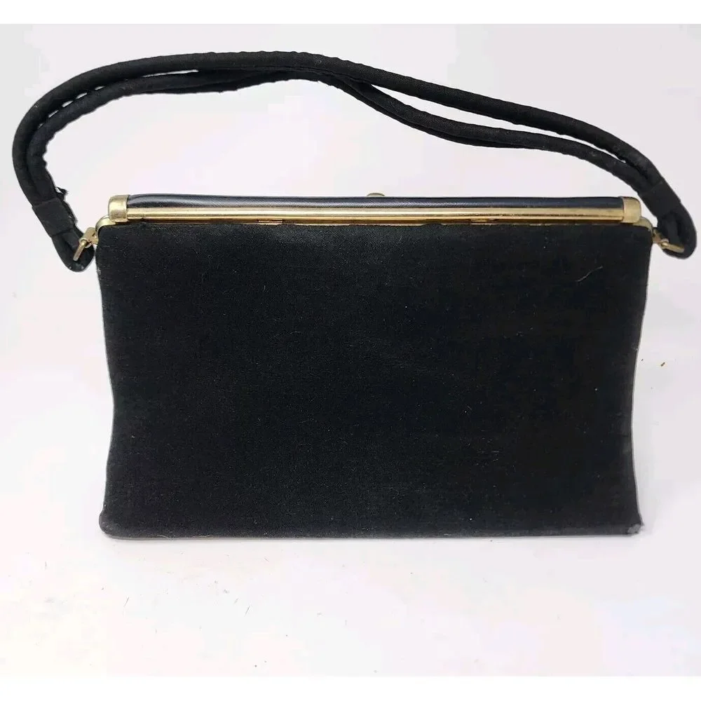Vintage Embroidered Purse‎ Black Needlepoint Beaded Multi Floral Handbag